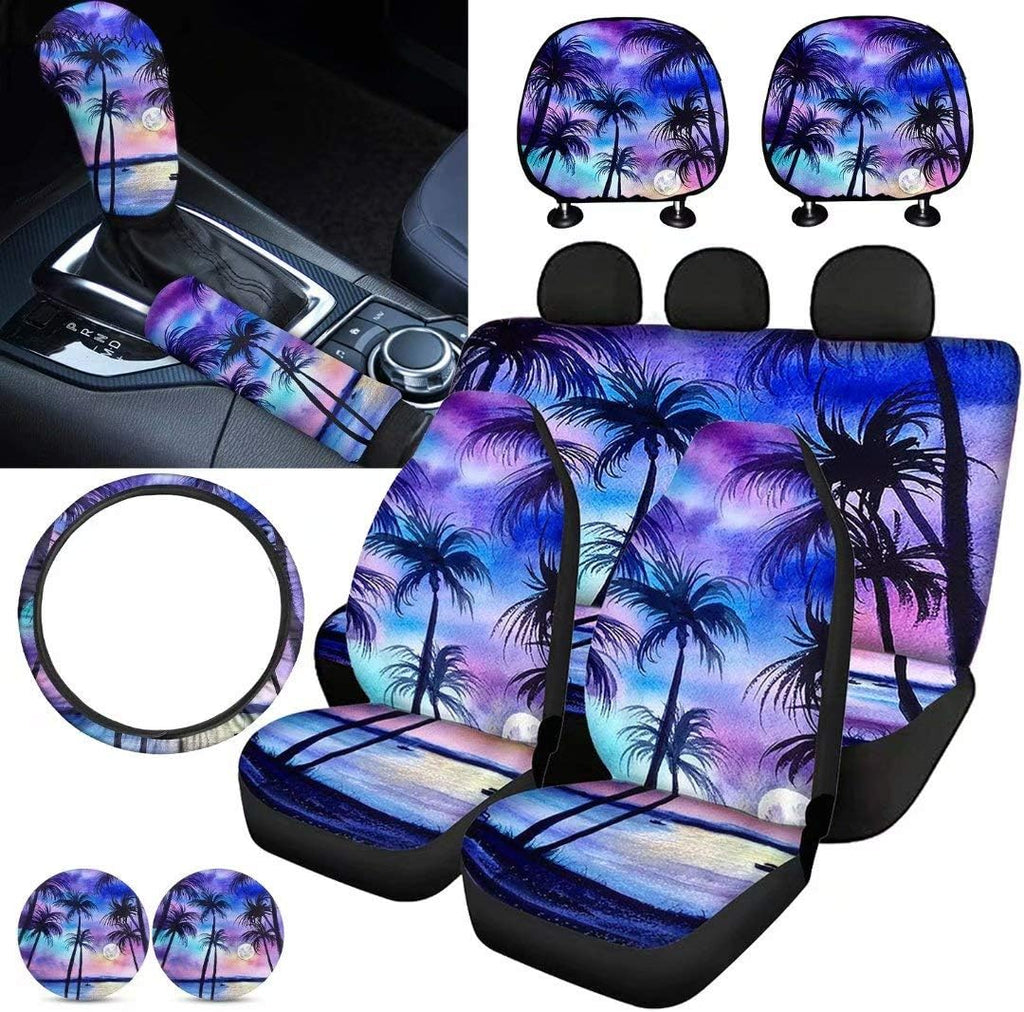 Purple Sugar Skull Car Seat Cover Set 11 PCS T50763