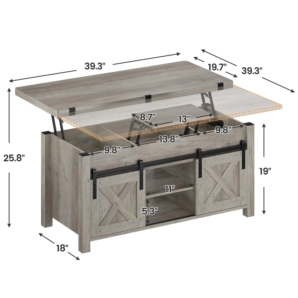Gray Lift Top Coffee Table with Storage C305