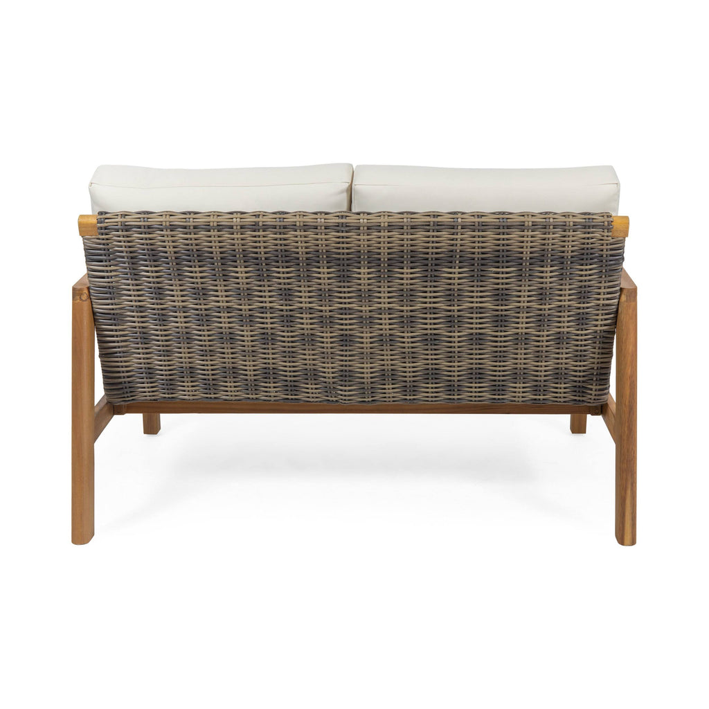 Acacia Wood Loveseat with Wicker Accents N62187