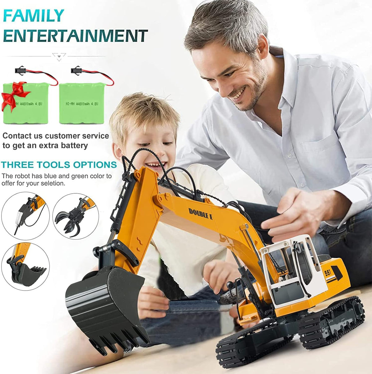 Remote Control Excavator Toy 17 Channel 3 in 1 RC Construction Vehicle with Working Lights U7255
