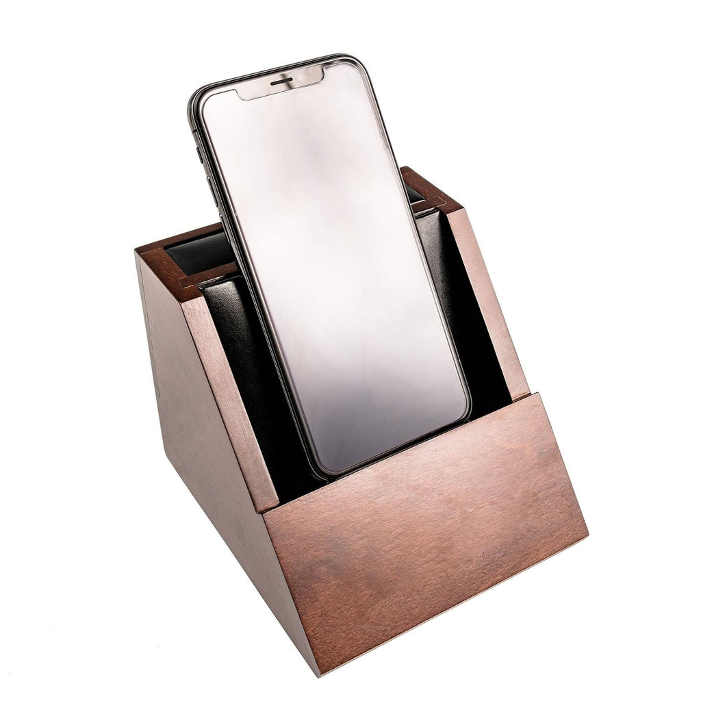 Walnut and Leather Desktop Cell Phone Holder A147