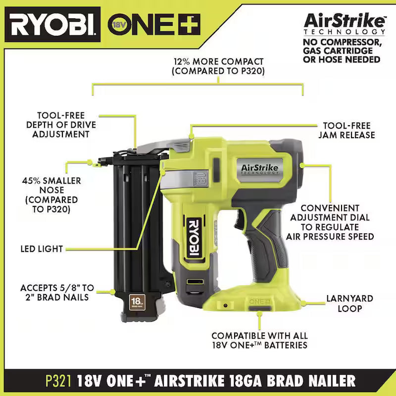 18V Cordless 18-Gauge Brad Nailer Kit with 2.0 Ah Battery and Charger A346