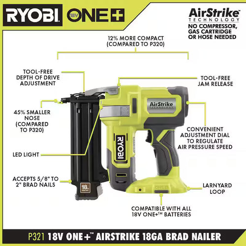 18V Cordless 18-Gauge Brad Nailer Kit with 2.0 Ah Battery and Charger A346