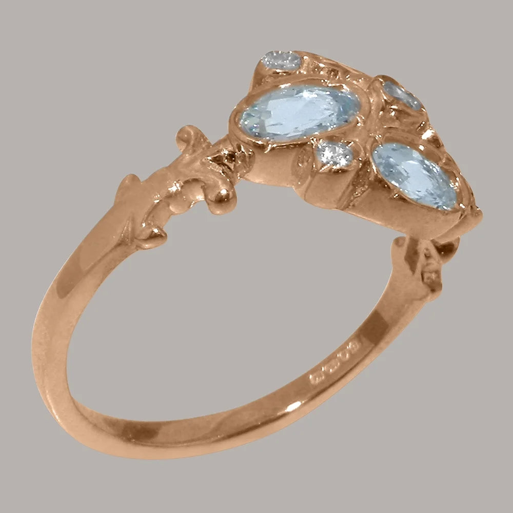 14k Rose Gold Diamond & Aquamarine Womens Ring Y446