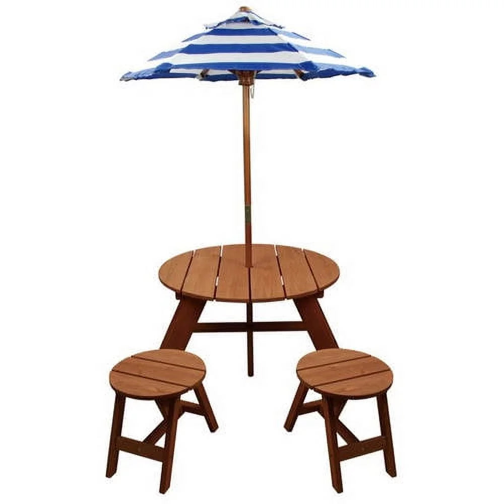 Brown Wood Round Table with Umbrella and 2 Chairs H993200