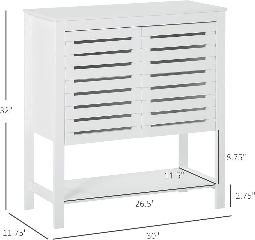 White Buffet Sideboard Storage Cabinet with Slat Double Doors B53704