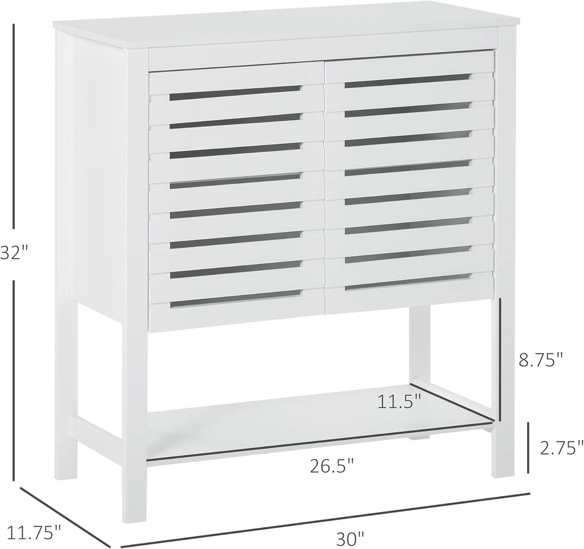 White Buffet Sideboard Storage Cabinet with Slat Double Doors B53704