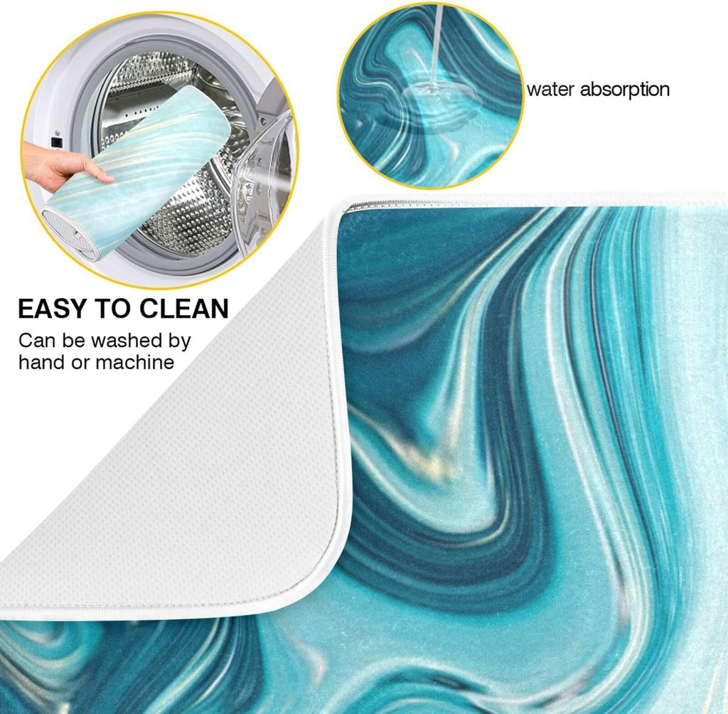 Blue Abstract Marble Dish Drying Mat, 16x18Inch Q646