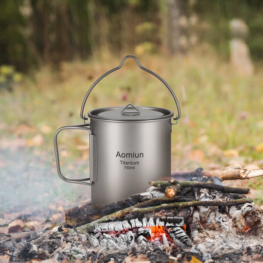 Titanium Cup 750ml Outdoor Portable Water Cup with Lid Handle D5539