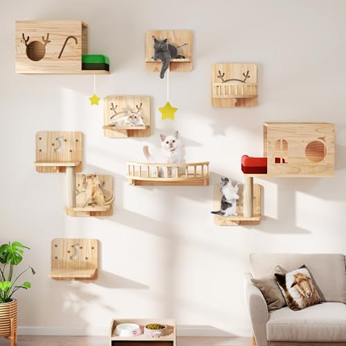 Solid Wood Wall Mounted Cat Furniture Set of 13 W86743