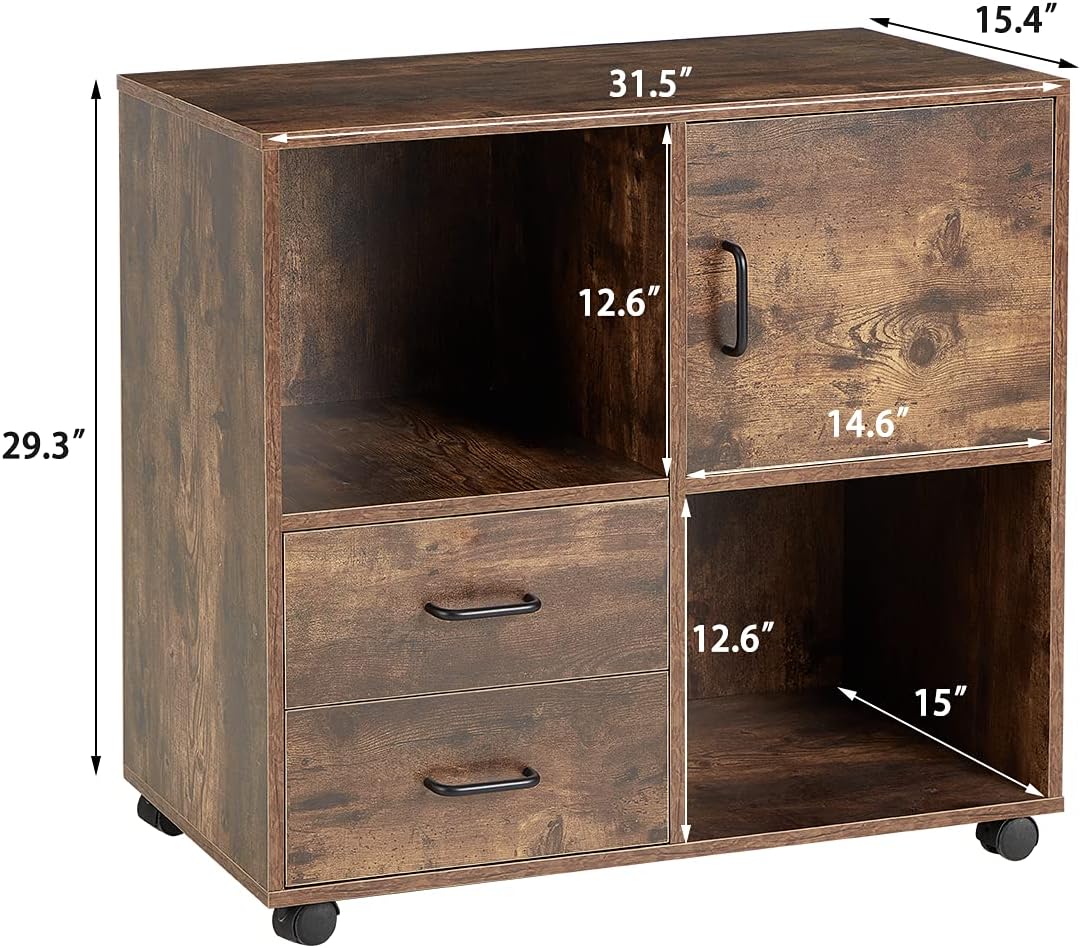 2 Drawers Mobile Wooden Lateral Filing Cabinet with Lockable Casters J44919