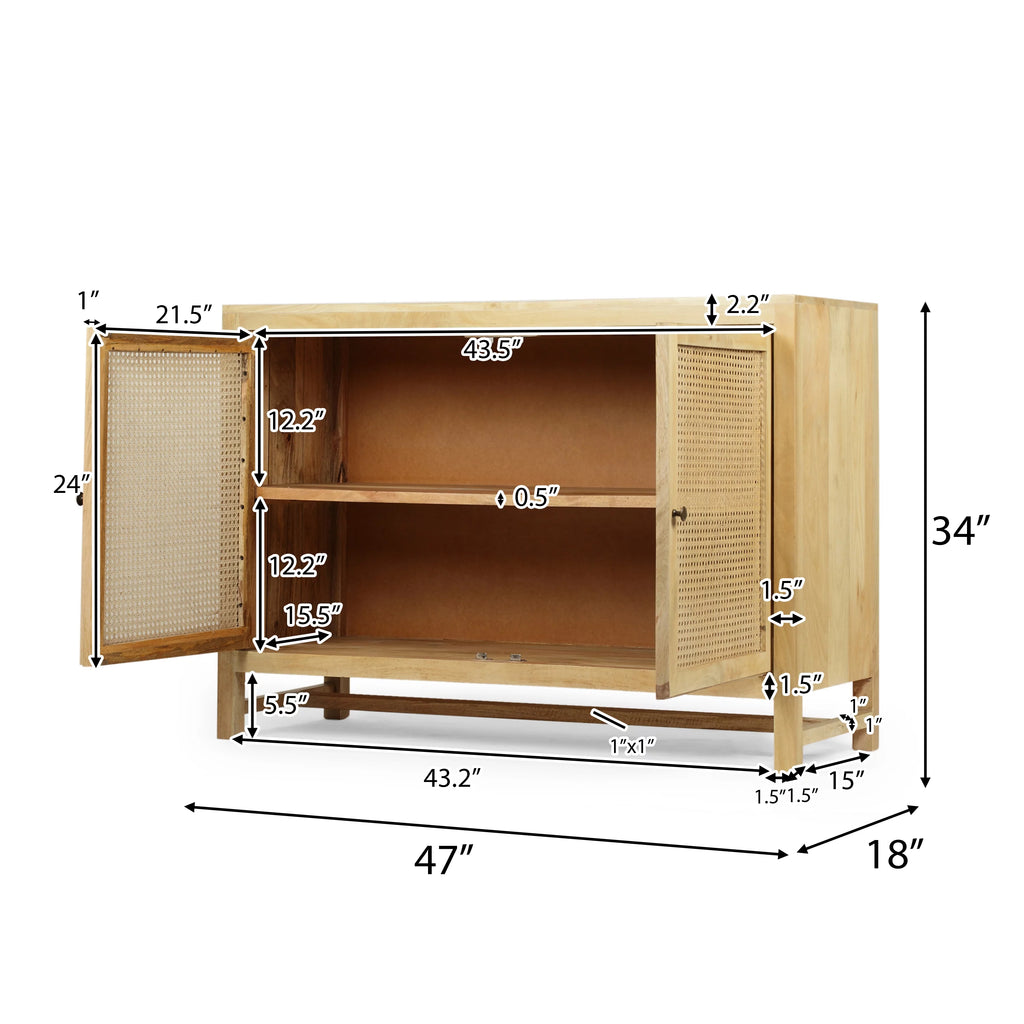 2 Door Mango Wood Cabinet with Wicker Caning N6466