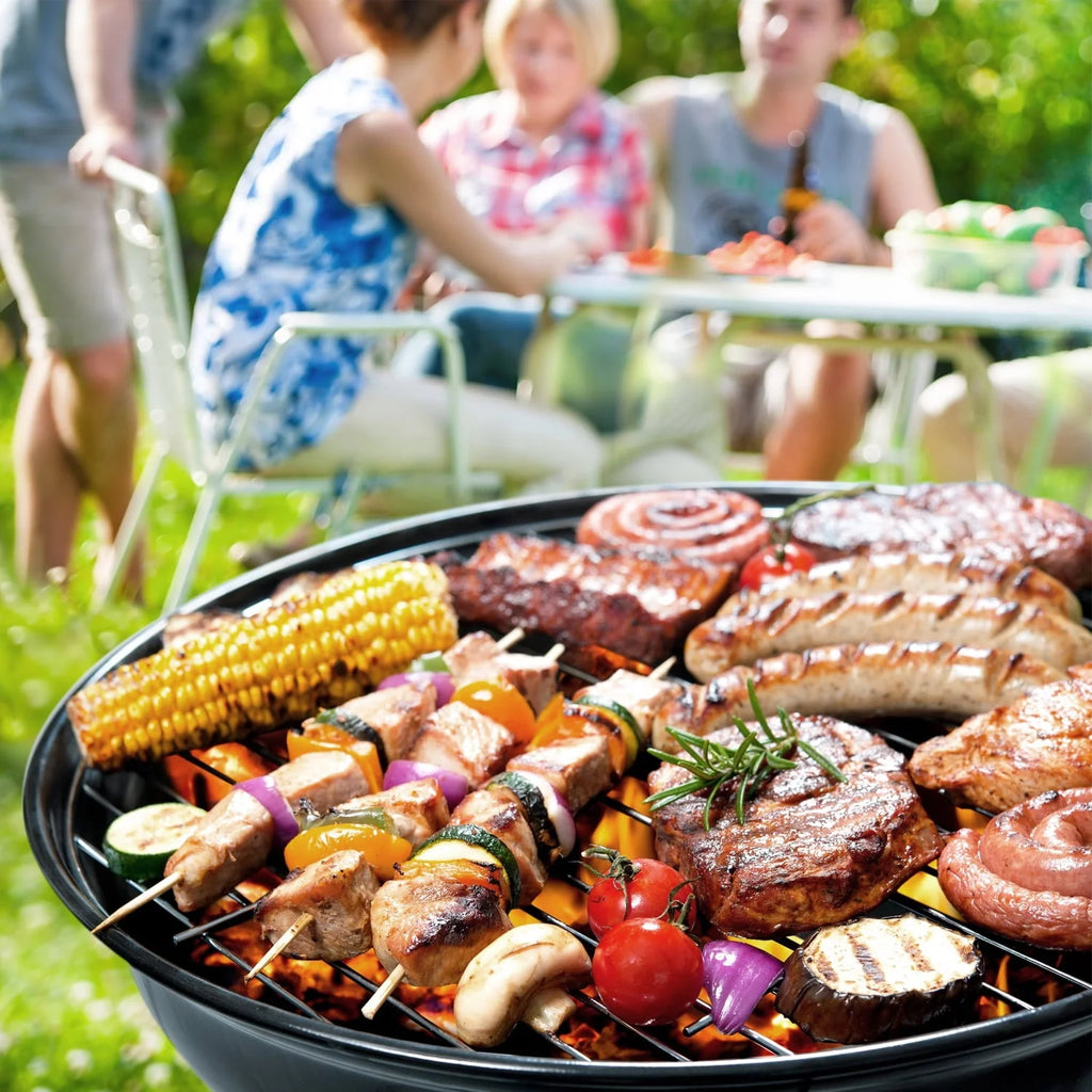 Black 29” Barrel Outdoor Charcoal Grill with Side Shelf and Wheels K380375