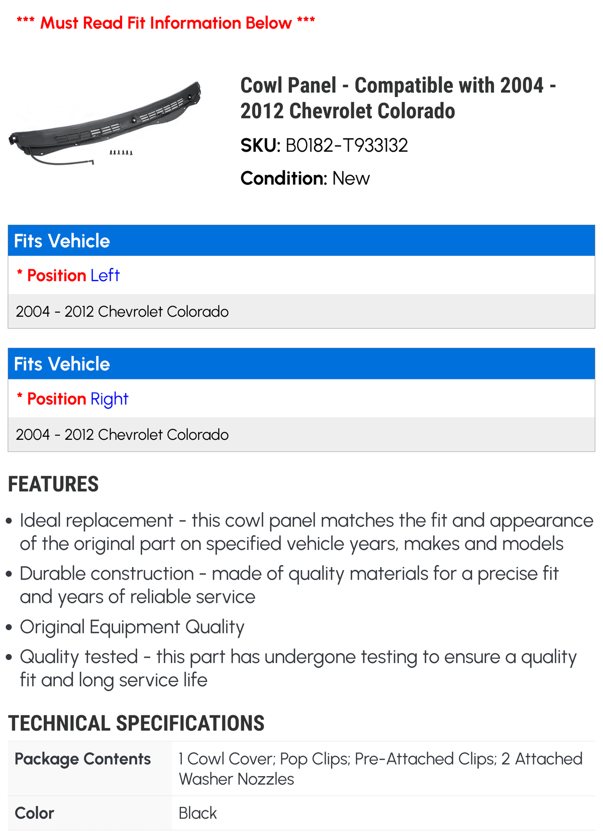 Cowl Panel R222963
