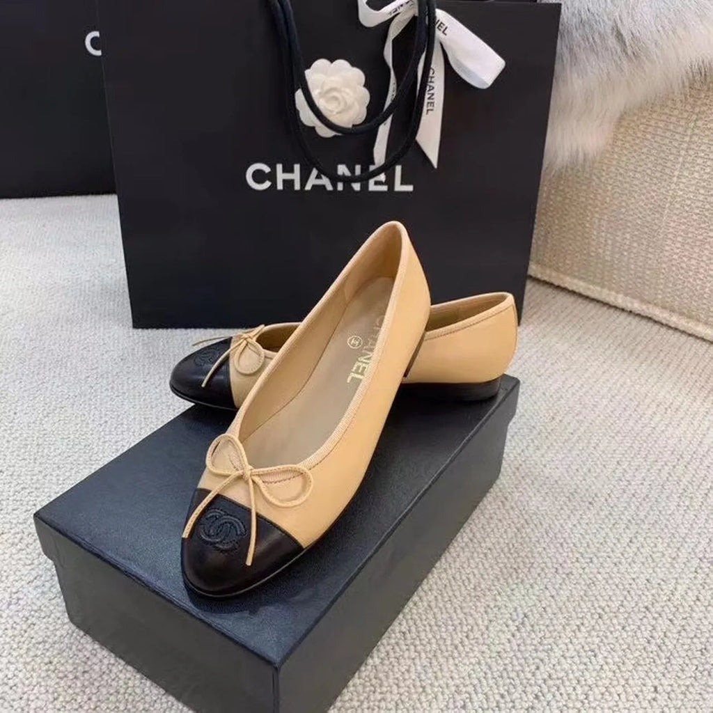 Beige Black Ballerina Flats Z22221