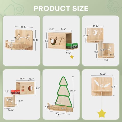 Solid Wood Wall Mounted Cat Furniture Set of 13 W86743