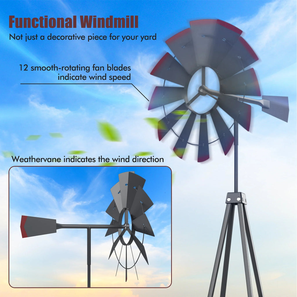 8 ft Ornamental Windmill with 4 Support Legs Gray W29622
