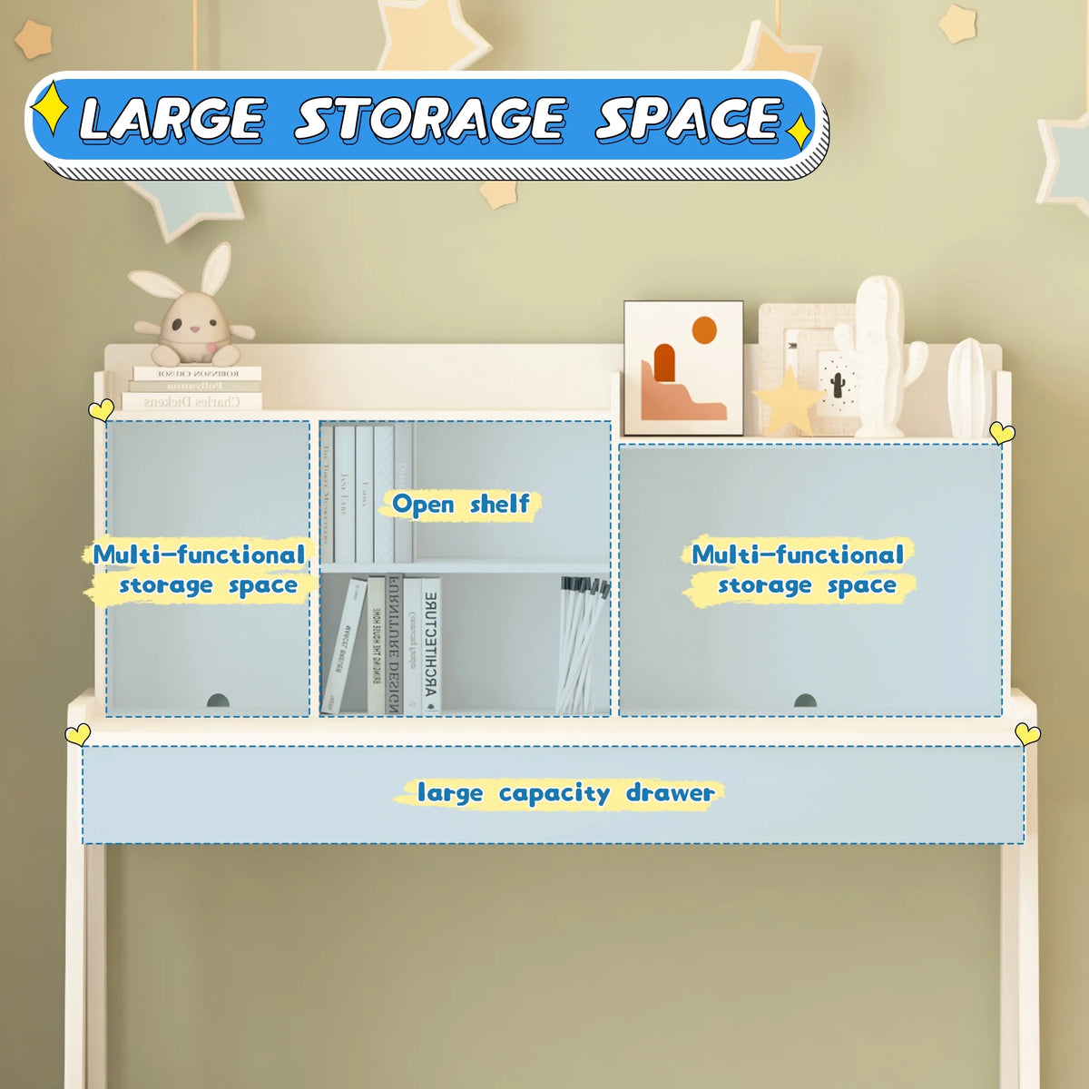 White Wooden Kids Desk and Chair Set with Drawers K69922