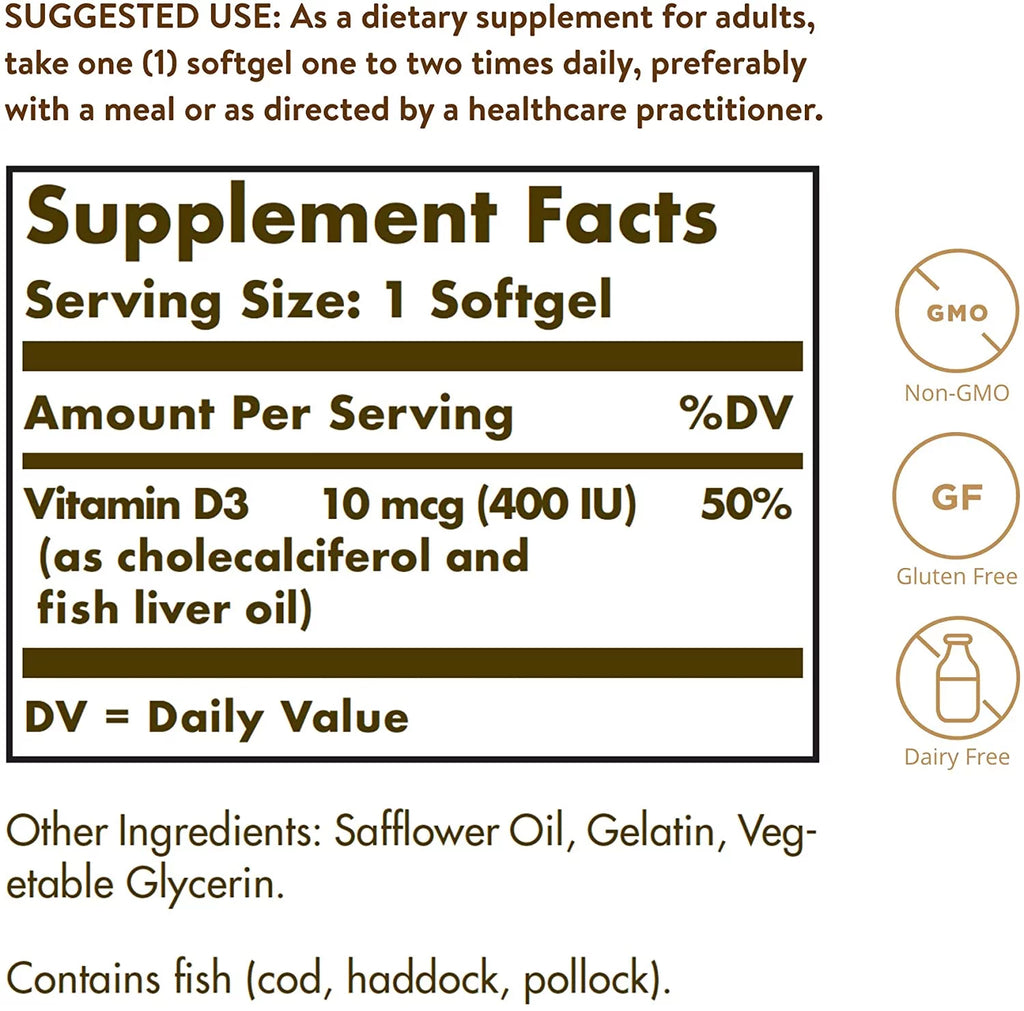 Vitamin D3 10 MCG (400 IU) Softgels Pack of 3 M5869