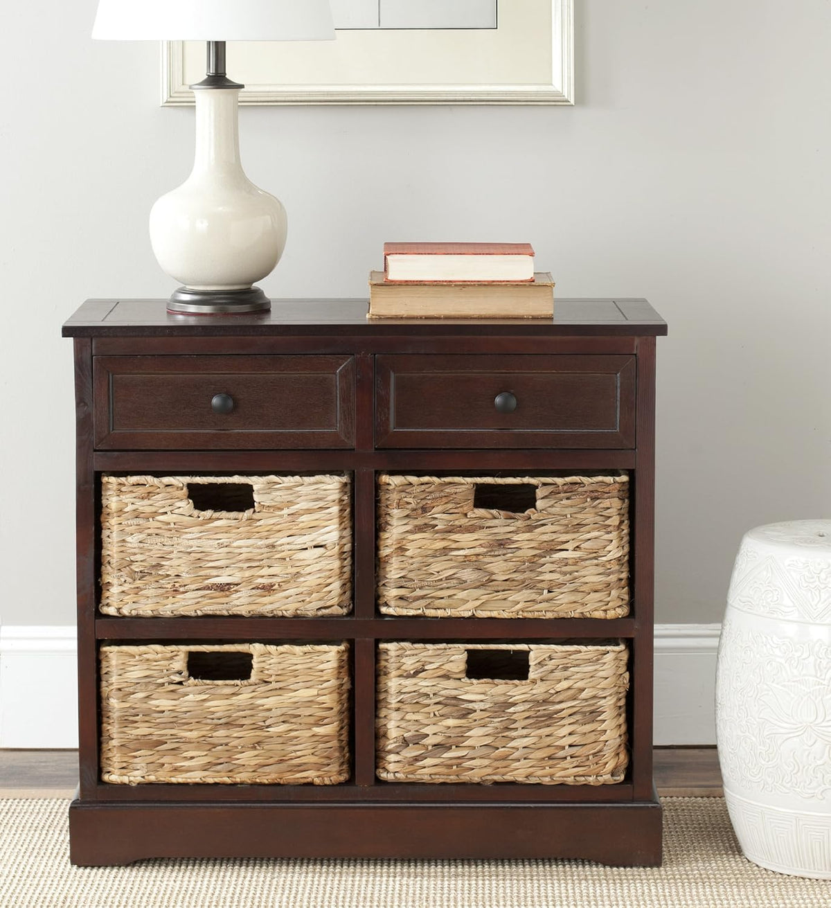 Whitewash Wicker Basket Storage Unit F80461