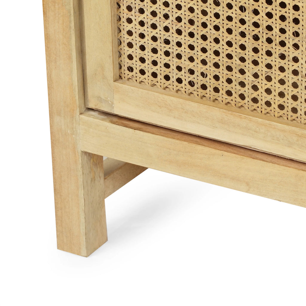 2 Door Mango Wood Cabinet with Wicker Caning N6466