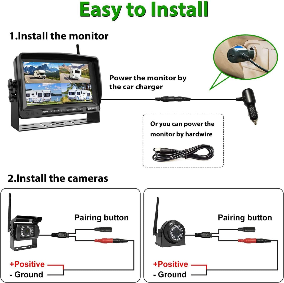 Wireless Backup Camera System with 7'' Monitor and 4 Channels, Black X3011