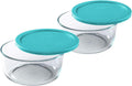Pyrex Bundle - 4 Items: 6/7-Cup Glass Bowls, 6/7-Cup Turquoise Plastic Lids T71379