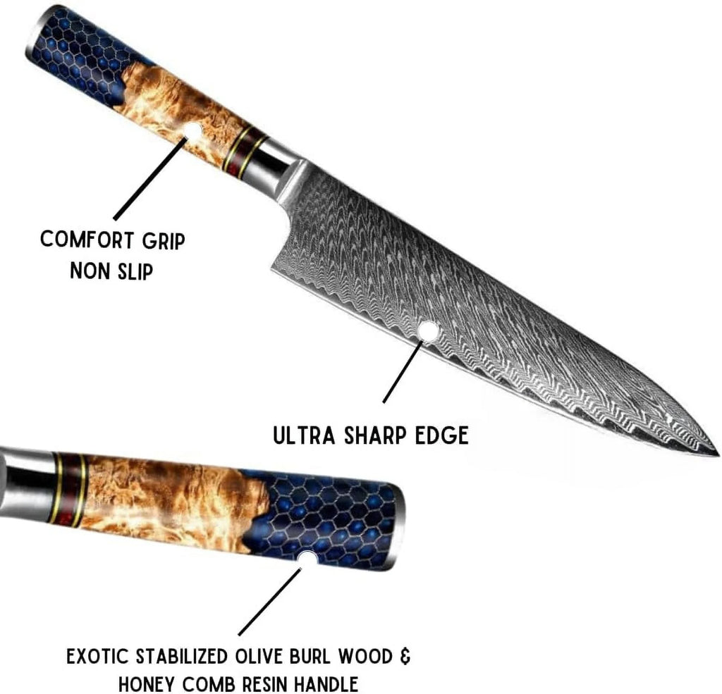 12.5-inch Damascus Chef Knife with Olive Wood Handle V19236