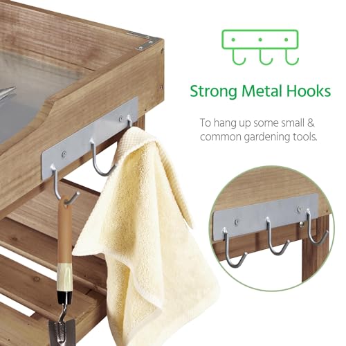 Brown Wooden Potting Bench Table with Storage Shelf S26507