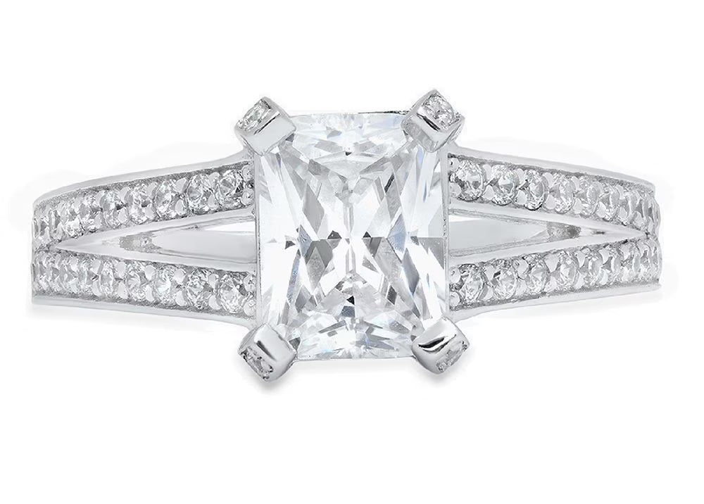18K White Gold Emerald Cut Diamond Engagement Ring size 4 T371