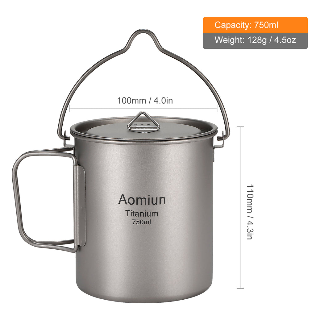 Titanium Cup 750ml Outdoor Portable Water Cup with Lid Handle D5539