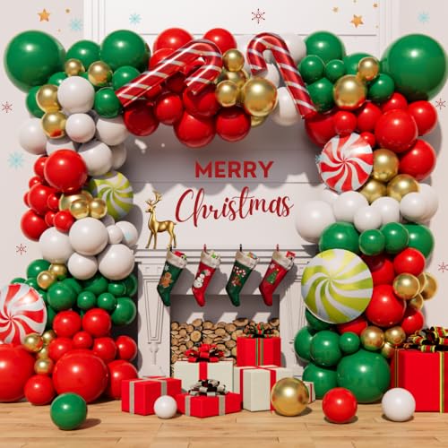 Christmas Balloon Arch Garland Kit 160pcs Red Green Gold Balloons W95653