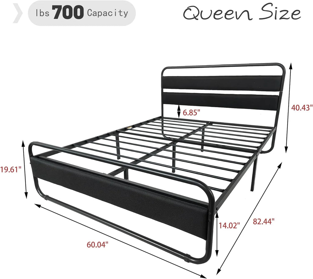 Queen Size Metal Platform Bed Frame with Upholstered Headboard Z960