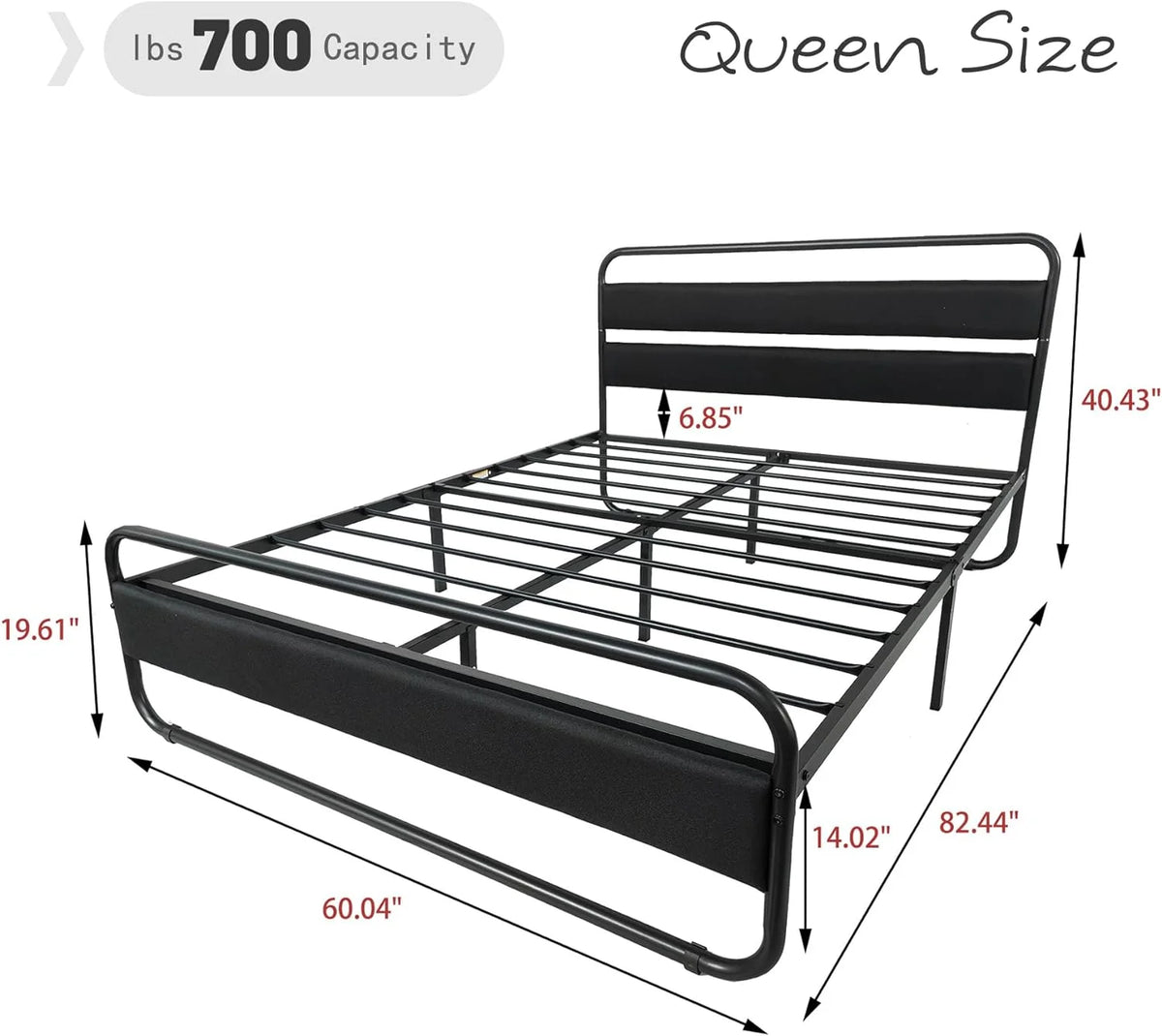 Queen Size Metal Platform Bed Frame with Upholstered Headboard Z960