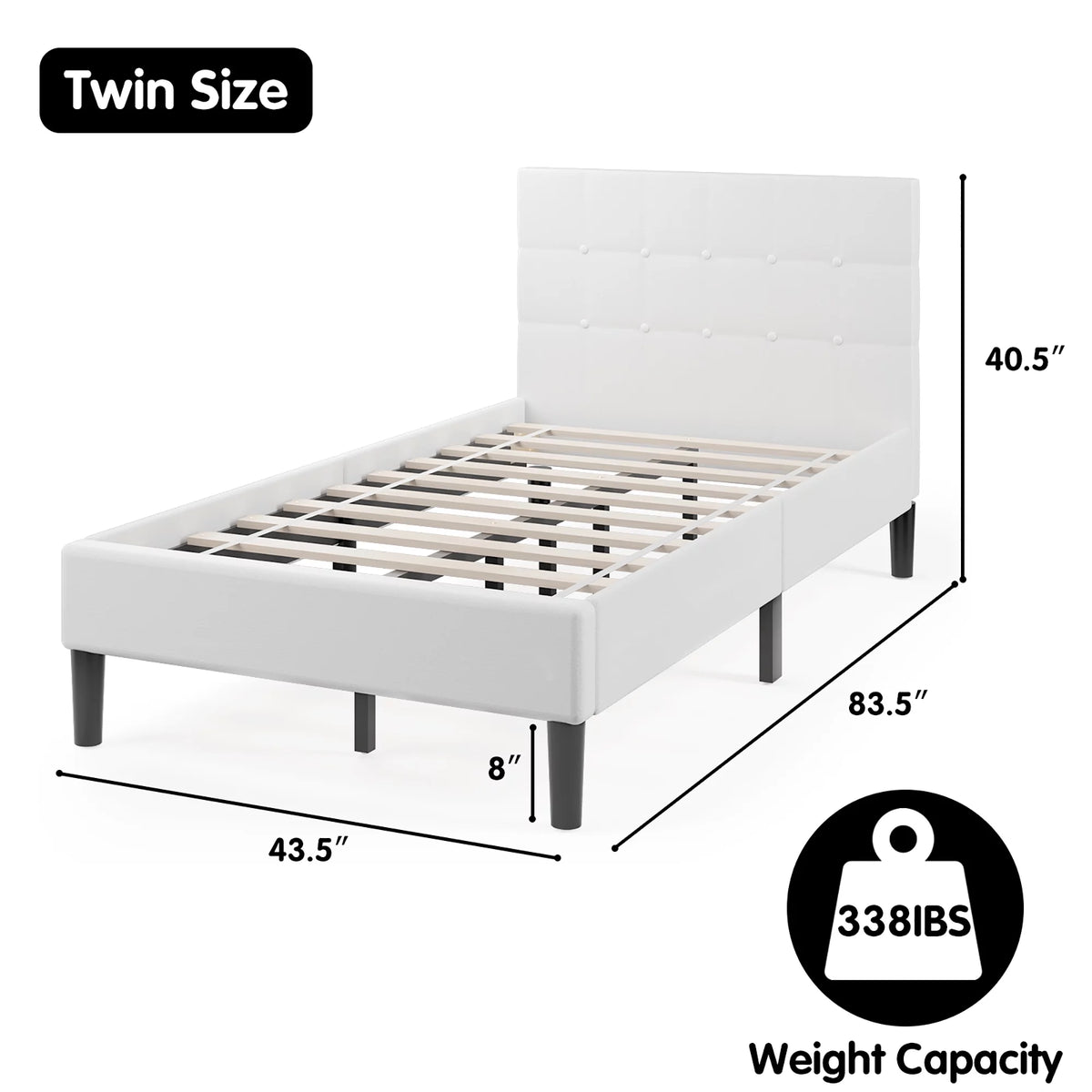 Twin Upholstered Bed Frame with Tufted Headboard Beige Z777