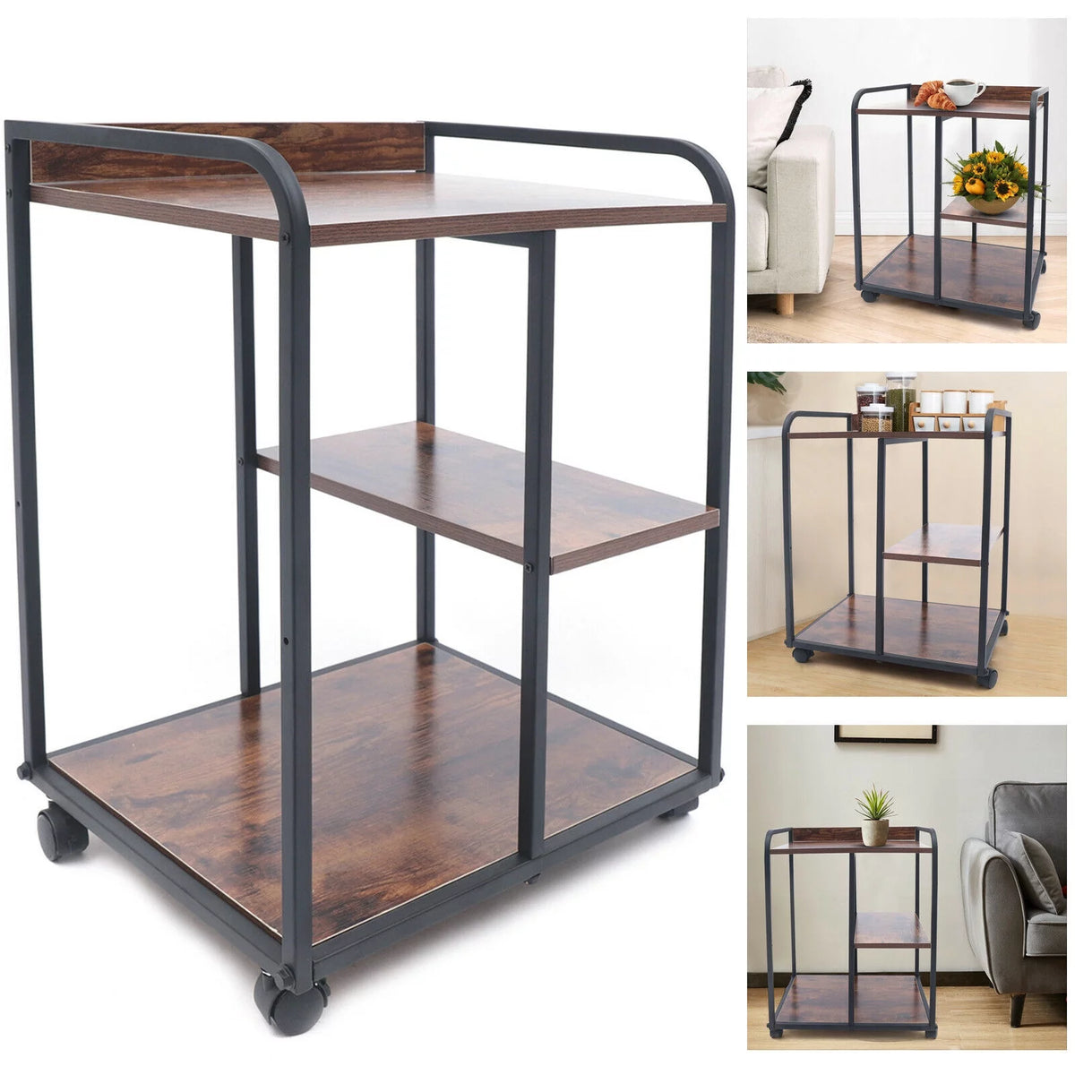 3-Tier Rolling Printer Stand with Storage Cart U8032