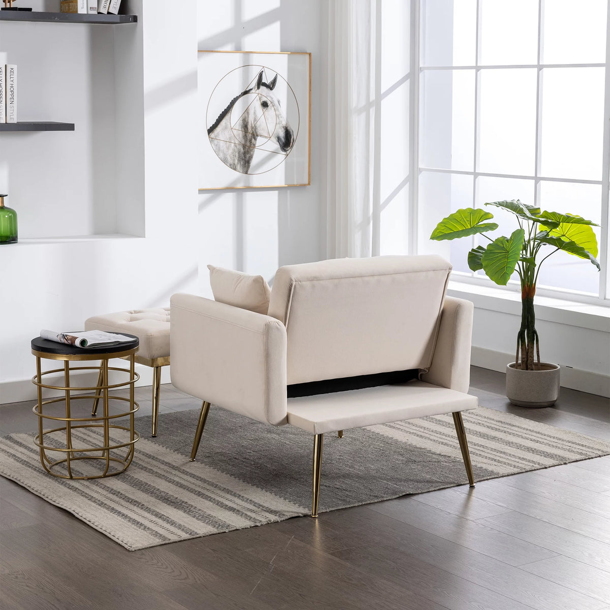 Velvet Accent Chair with Ottoman E1528