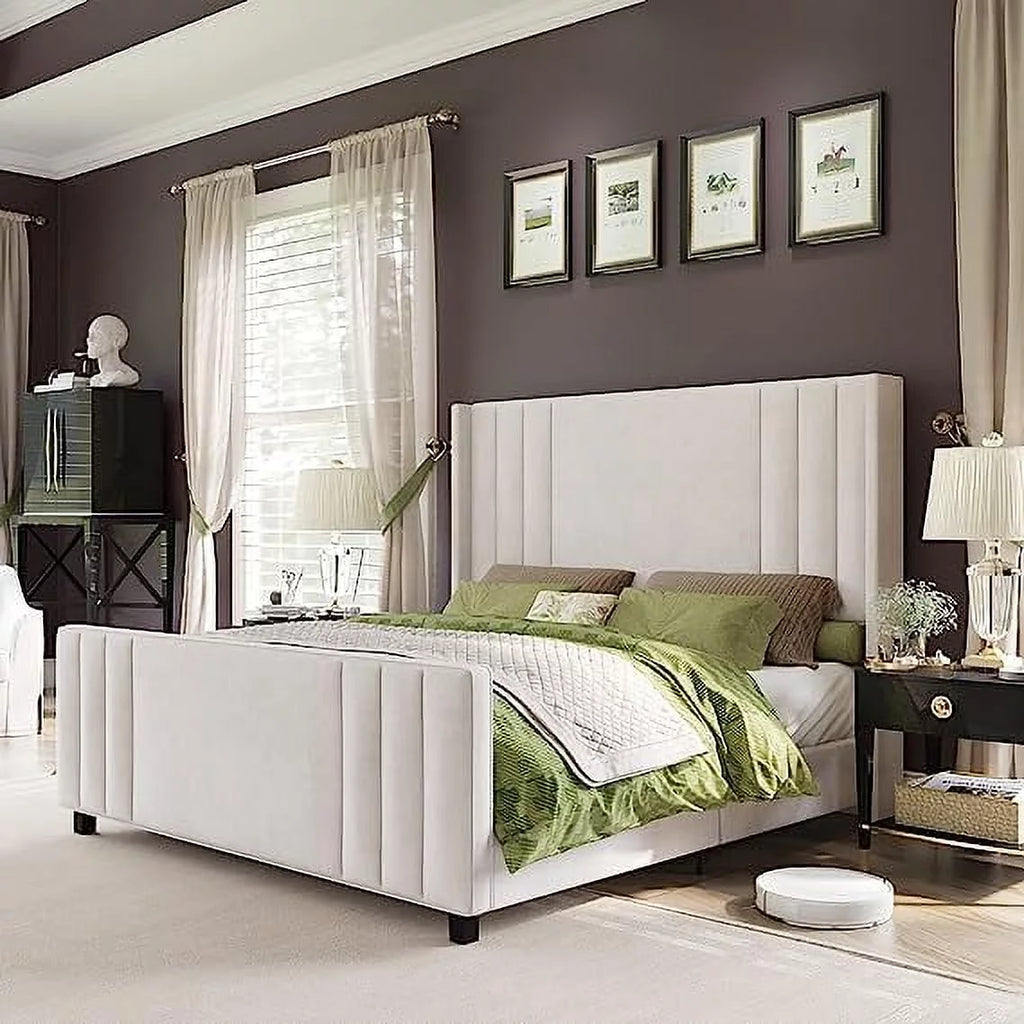 Velvet Upholstered Queen Size Bed Frame with Headboard X421