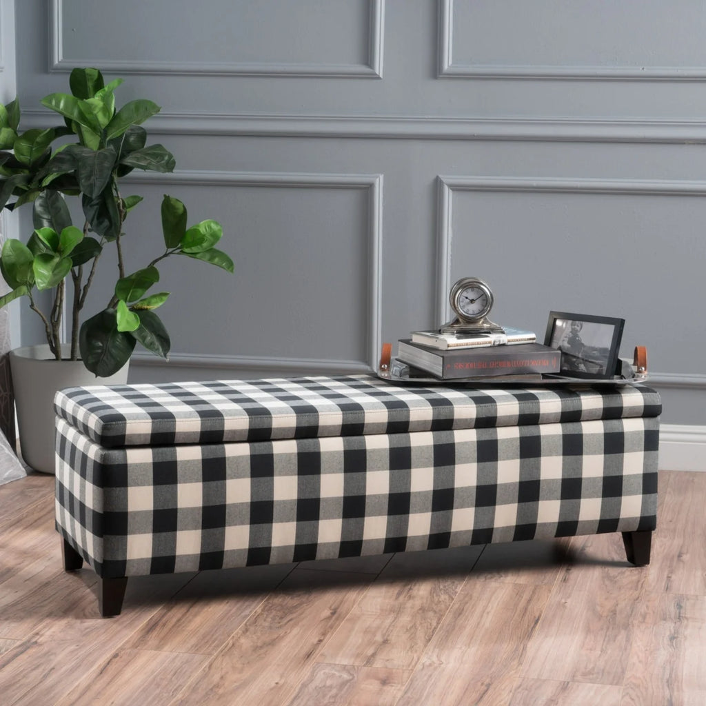 Black Checkerboard Fabric Storage Ottoman C198