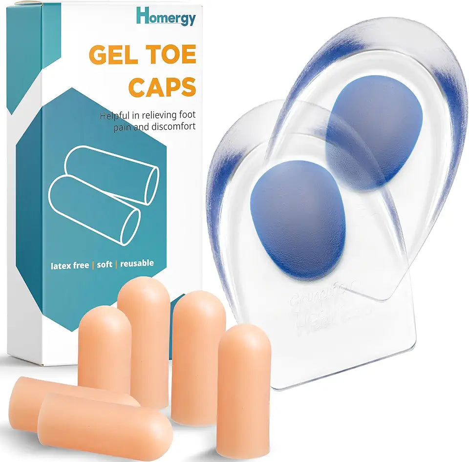 Gel Silicone Heel Cups/Pads, 2 Pack, Size M, 6 Small Toe Protectors Q567