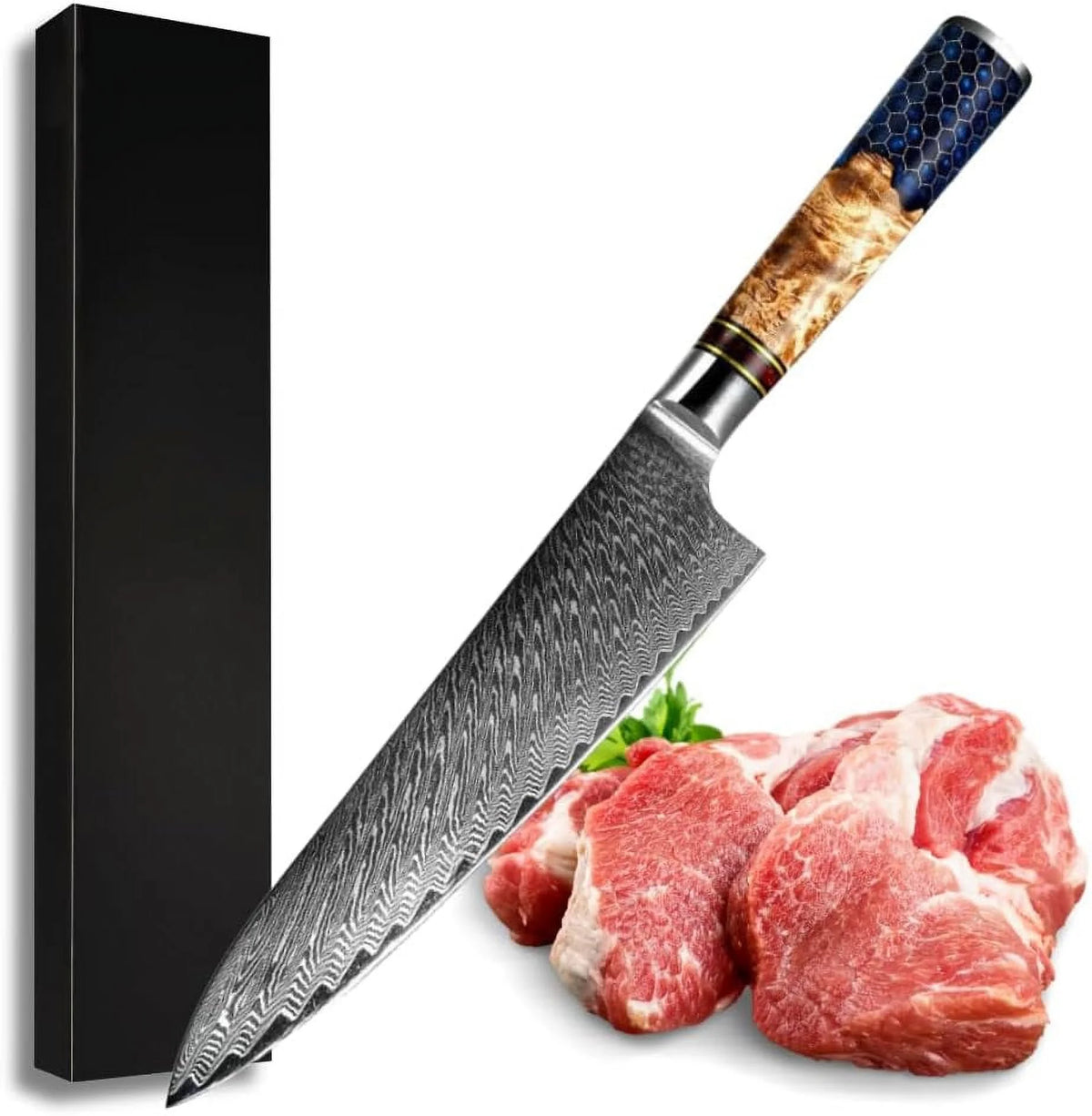 12.5-inch Damascus Chef Knife with Olive Wood Handle V19236