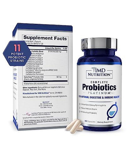 Complete Probiotics Platinum Prebiotics Probiotics Digestive Health Supplement 50 Billion CFU 11 Strains Dairy-Free 30 Caps Y573
