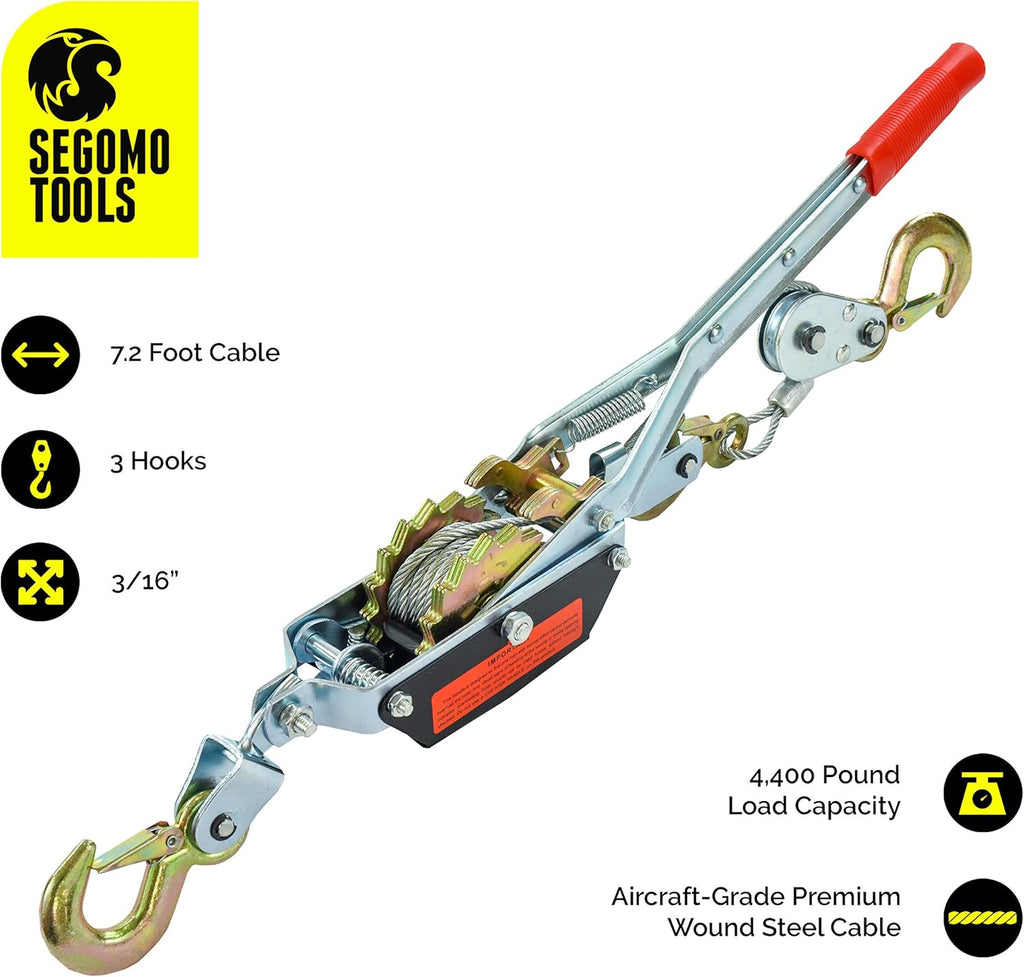 2 Ton Heavy Duty Steel Cable Dual Gear Power Ratchet Puller Tool Pack of 2 X1427
