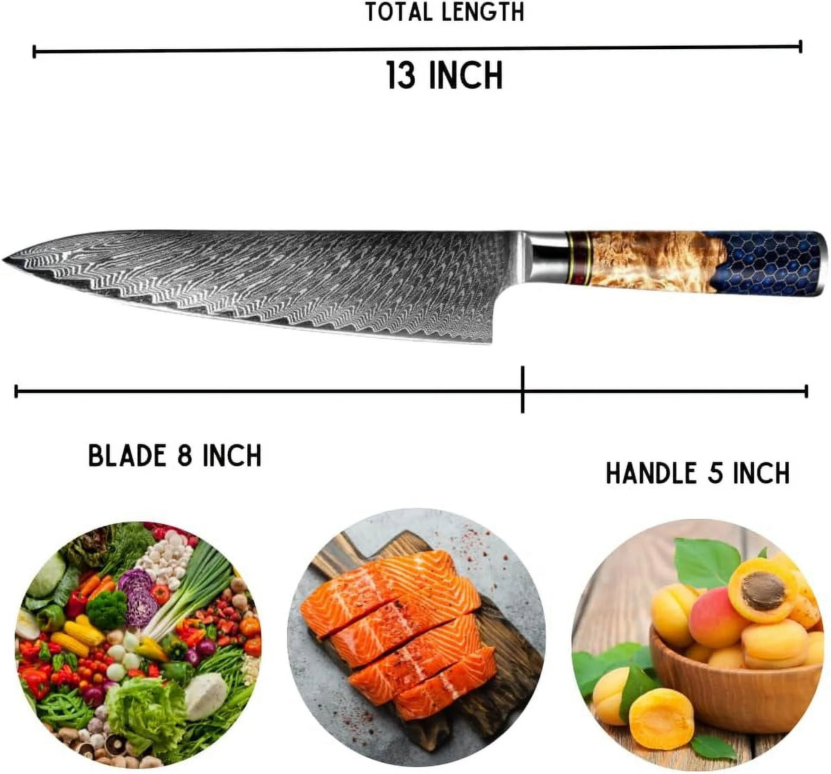 12.5-inch Damascus Chef Knife with Olive Wood Handle V19236