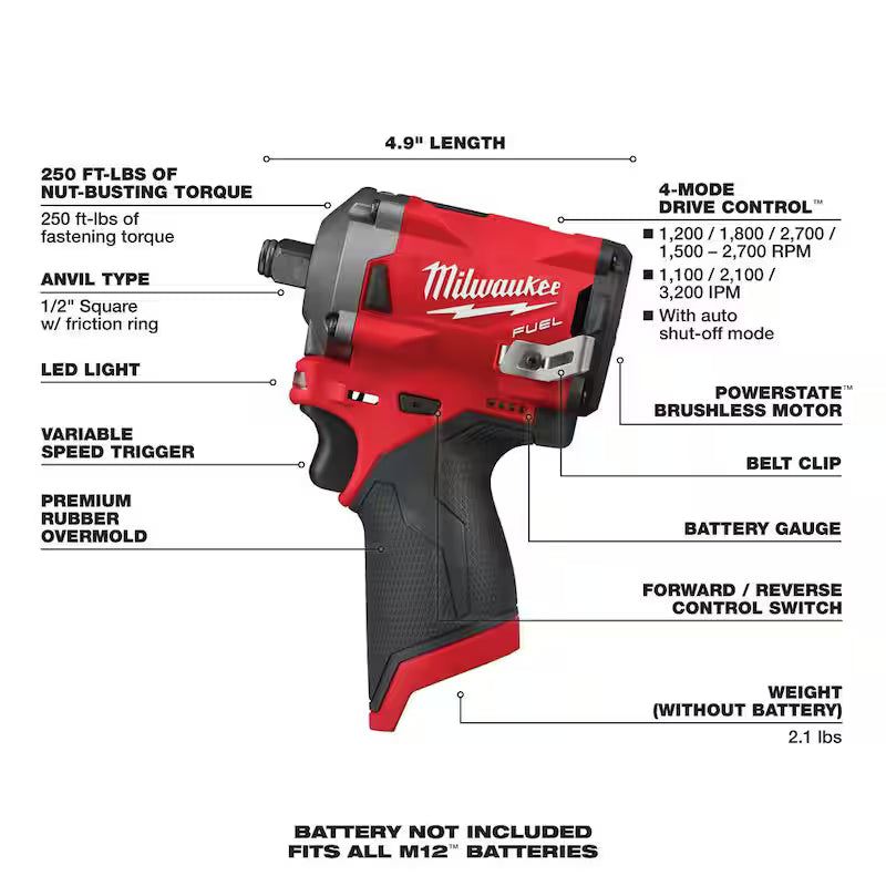 12V Lithium-Ion Brushless Cordless 1/2 in. Impact Wrench E947953