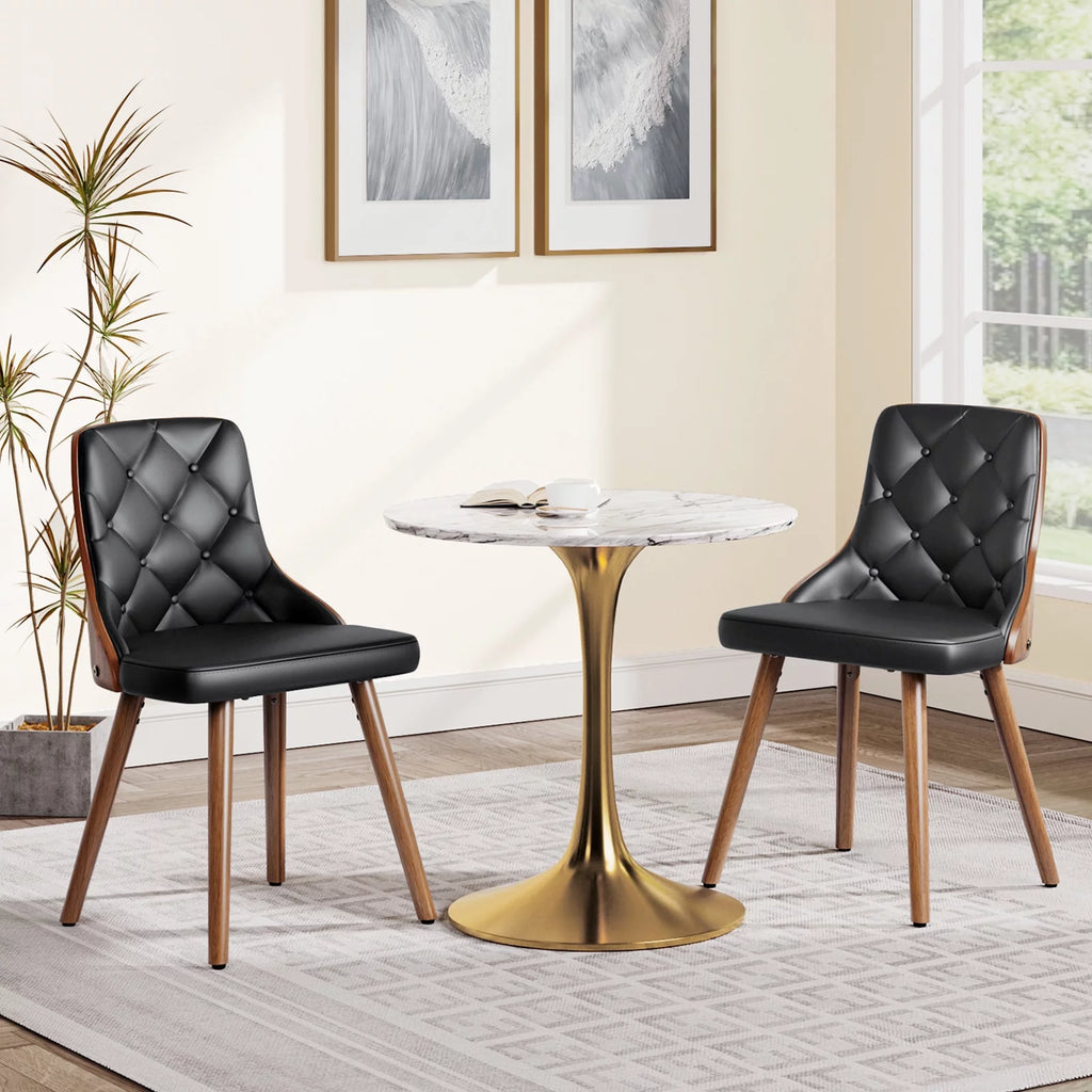 Black Set of 2 PU Leather Upholstered Dining Chairs O824