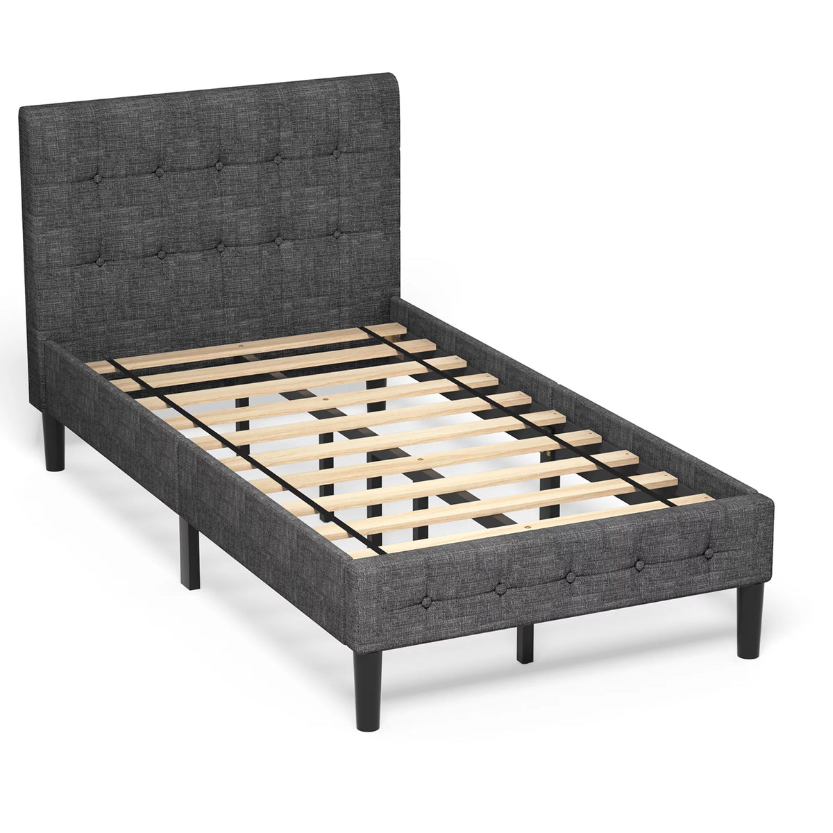 Twin Upholstered Bed Frame with Tufted Headboard Beige Z777