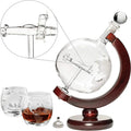 50 Oz Handmade Etched Globe Decanter Set with Wooden Stand and 2 Glasses Q19380