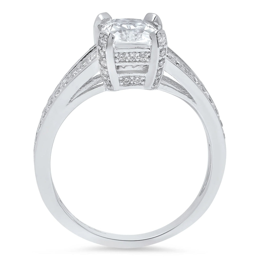 18K White Gold Emerald Cut Diamond Engagement Ring size 4 T371