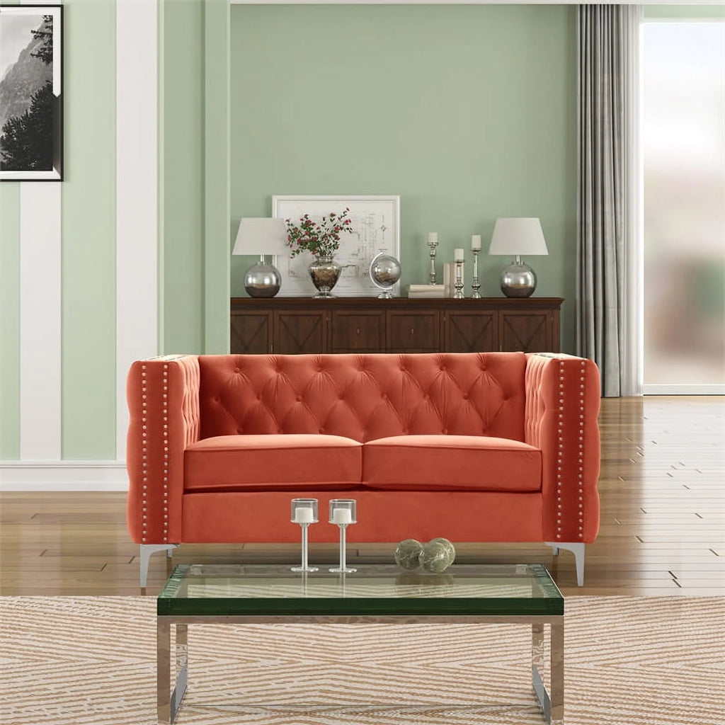 3-PC Velvet Loveseat and 2 Chairs Set Orange B718